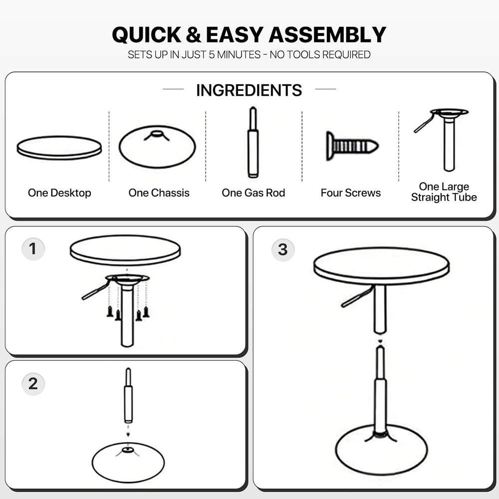 MoNiBloom Round Bar Table Adjustable Height, BistroTable with Black Leg and B...