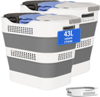 43L+43L Collapsible Laundry Baskets plastic, Pop Up Laundry hamper/Storage Container, Foldable Laundry Basket with Handles, Durable,Space Saver (Grey, 2 Packs)