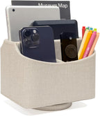 UnionBasic Rotating Desk Organizer, 360 Degree Desk Spinning Caddy, Desktop TV Guide/Mail/Media/Remote Controller Holder Organizer, Linen Texture Leather Beige