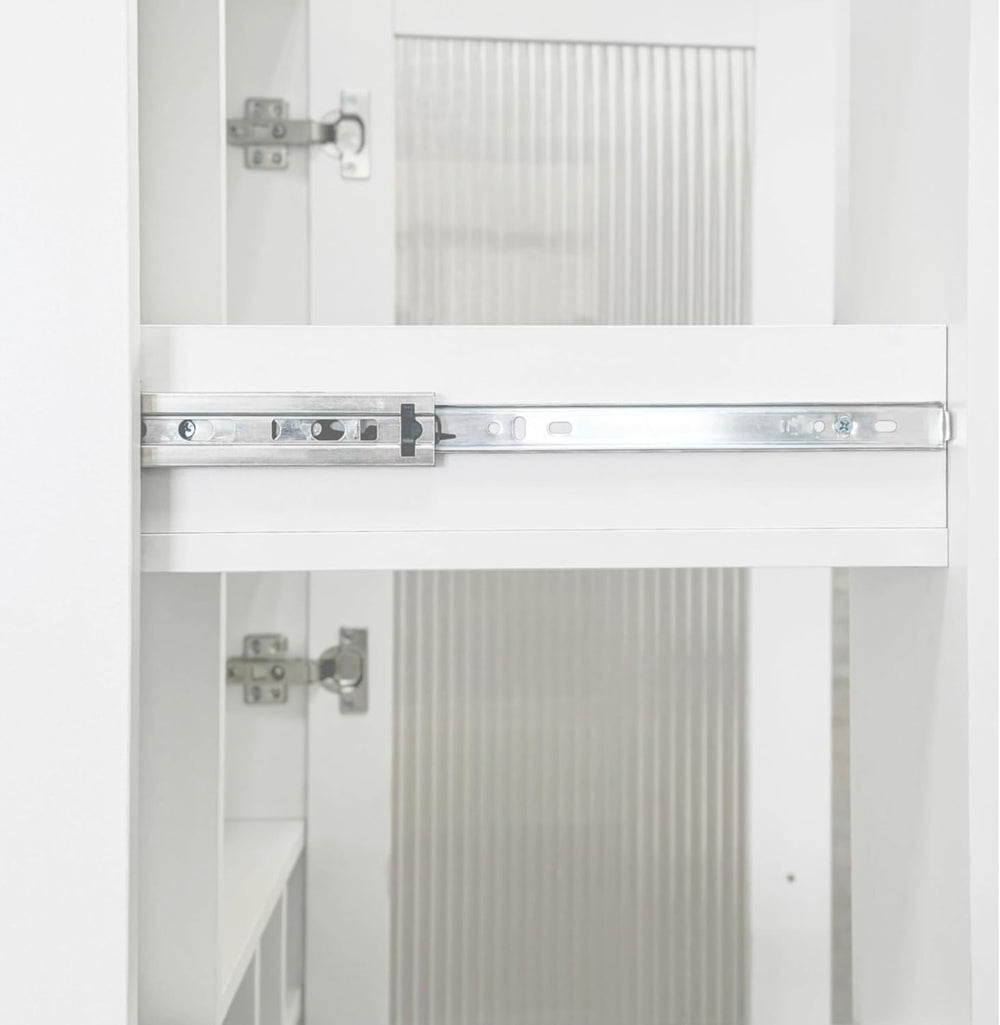 White Farmhouse Pantry Cabinet with Pull Out Shelf & Glass Door, Multifun...