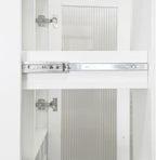 White Farmhouse Pantry Cabinet with Pull Out Shelf & Glass Door, Multifunctional Kitchen Storage Organizer, Bar & Dining Room Cupboard