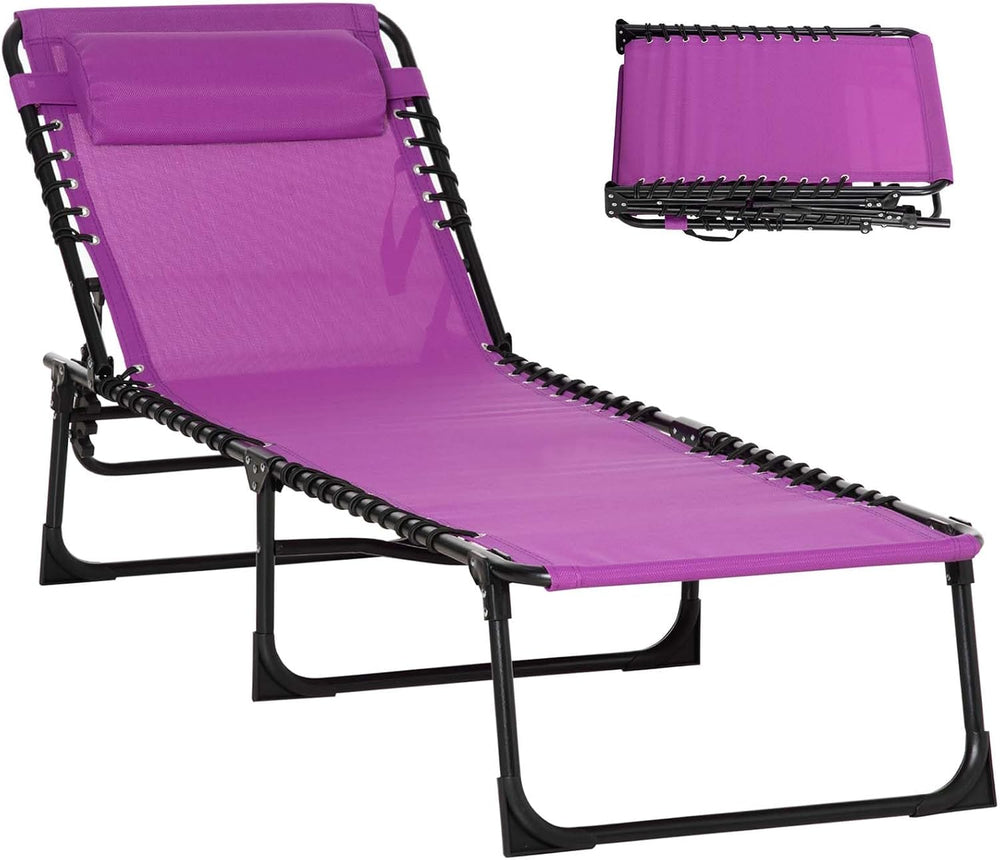 Outdoor Sun Tanning Chair Folding, Heavy Duty Adjustable 4-Position Folding L...