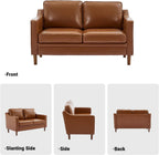 60" Faux Leather Sofa, Loveseat Couch, Mid Century Modern Love Seat Couches with Solid Wood Frame for Living Room Bedroom