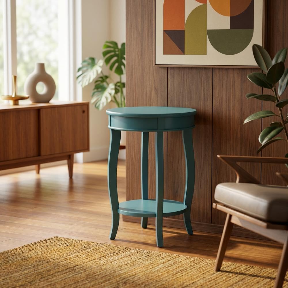 Furnifact Teal, Accent Side Table, Wood Engineered Wood Construction, Durable...