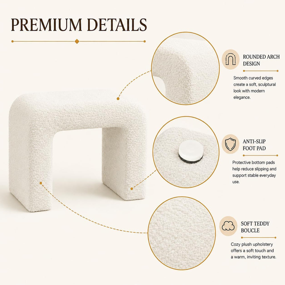 Modern Boucle Ottoman Footstool, 24" Arched Upholstered Vanity Stools fo...
