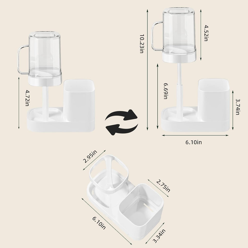 Toothbrush Holder with Cup/Cover Contains 2 Slots, Bathroom Counter Organizer for Electric Toothbrush, Toothpaste, Razors & Small Comb, Tooth Paste Holder for Home Hotel Countertop, White