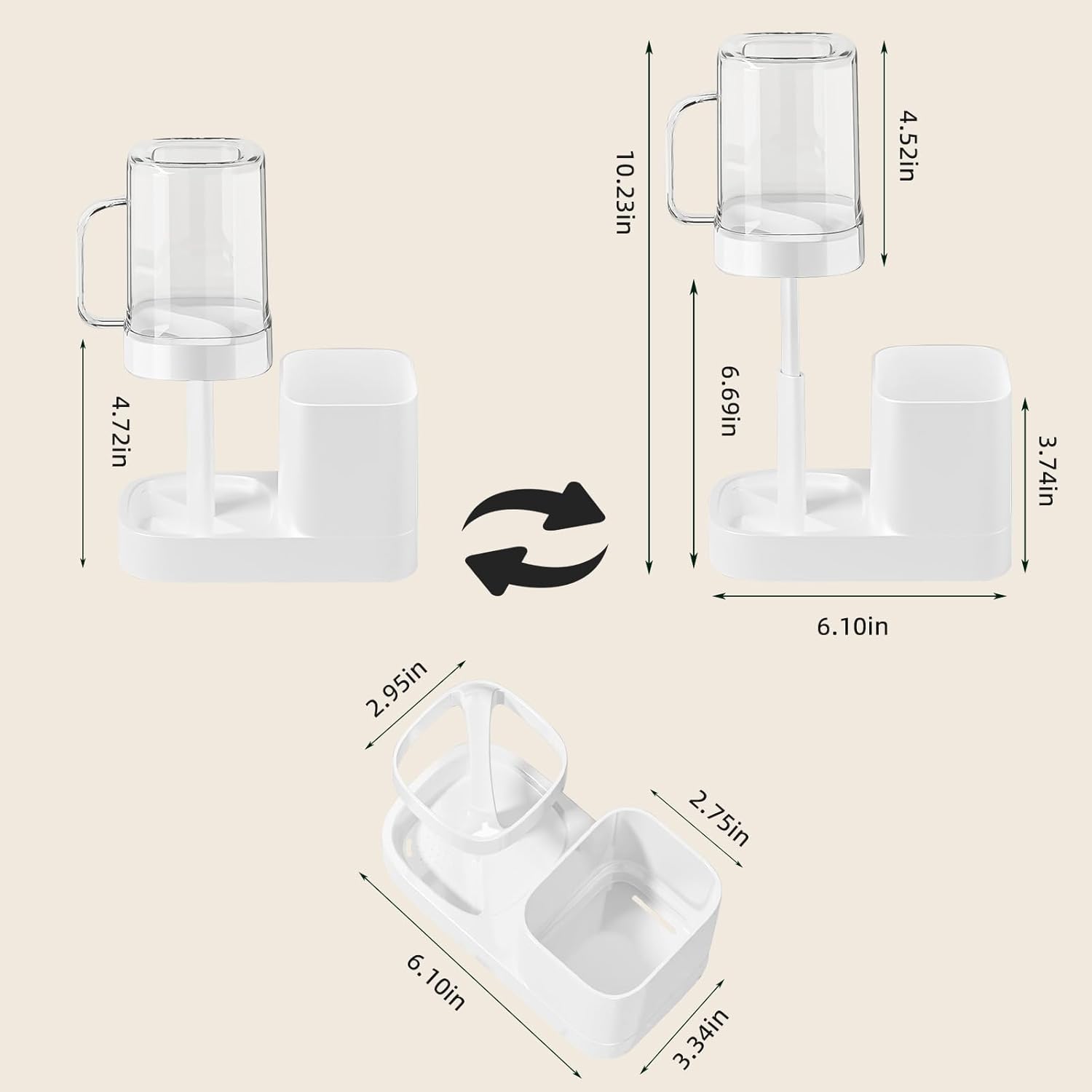 Toothbrush Holder with Cup/Cover Contains 2 Slots, Bathroom Counter Organizer for Electric Toothbrush, Toothpaste, Razors & Small Comb, Tooth Paste Holder for Home Hotel Countertop, White