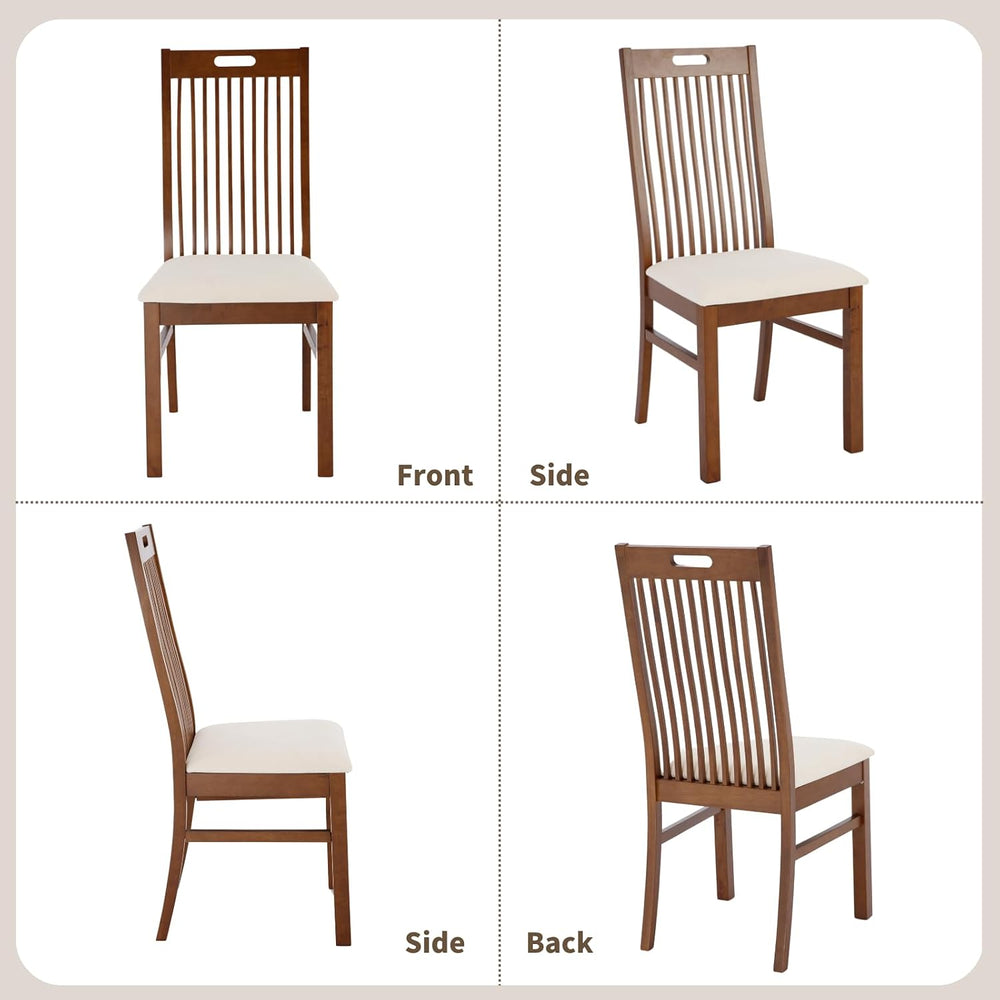 CIMOTA Walnut Wood Dining Chairs Set of 2, Farmhouse Wooden Kitchen Chairs wi...