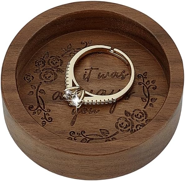 PH PandaHall Walnut Ring Holder Dish Wooden Rings Trinket Dish Small Wood Tray for Jewelry Display Wedding Ring Holder for Nightstand Anniversary Birthday Gift for Men 2.32 Inch, Round