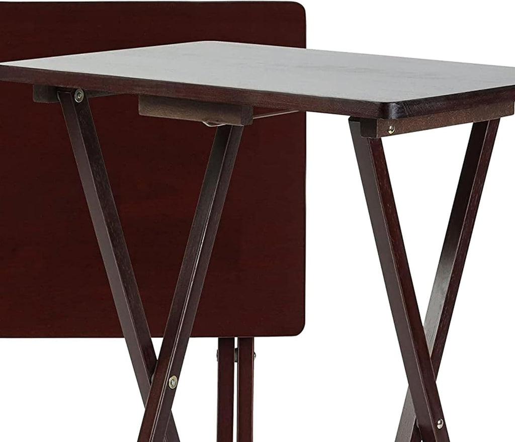 PJ Wood 2-Pack Folding TV Tray Set, Espresso- Collapsible Portable Snack Serving Tables, Home Furniture for Living Room, Bedroom, and Kitchen