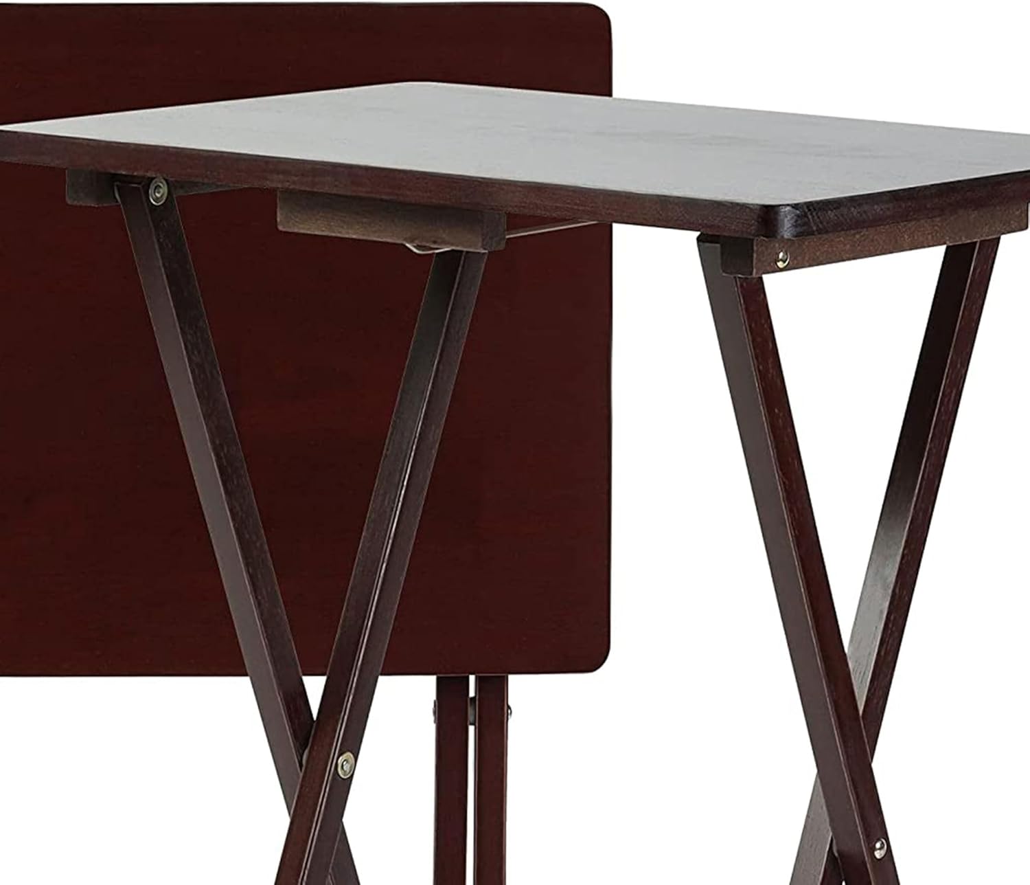 PJ Wood 2-Pack Folding TV Tray Set, Espresso- Collapsible Portable Snack Serving Tables, Home Furniture for Living Room, Bedroom, and Kitchen