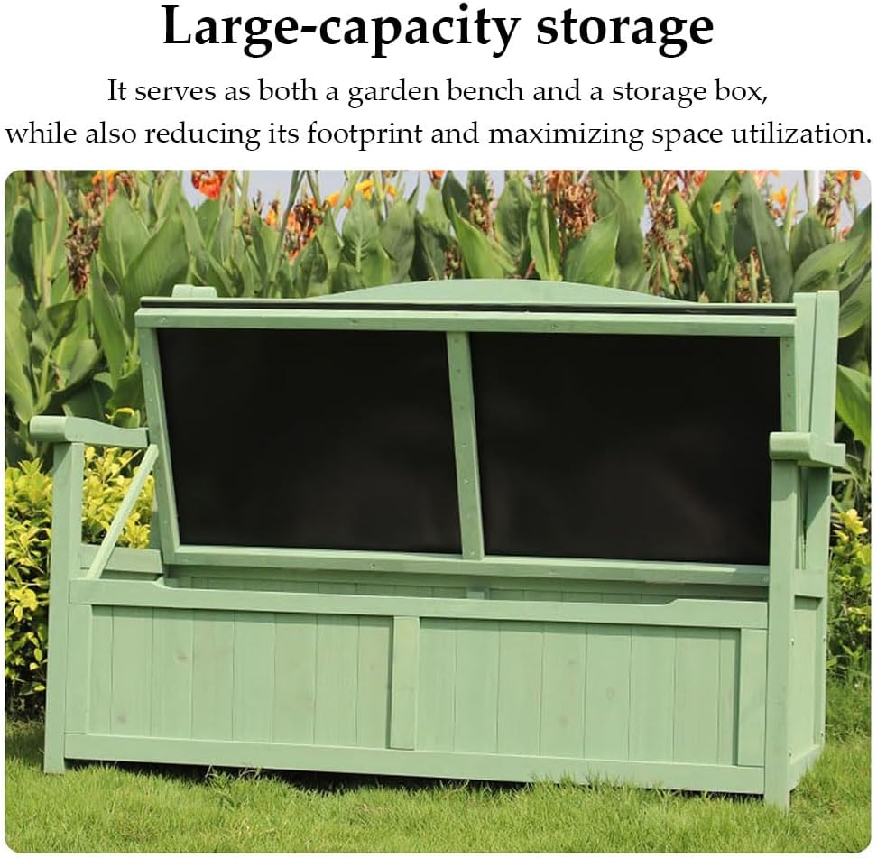 48.8in Wooden Outdoor Storage Bench with backrest, Patio Garden Bench 2-Seate...