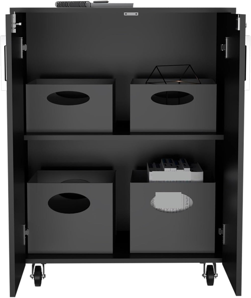Storage Cabinet Lions, Double Door and Casters, Black Wengue Finish