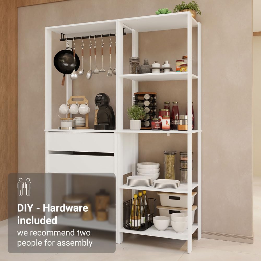 Madesa Kitchen Pantry Storage Rack with 2 Drawers, 7 Shelves and Hanging Spac...