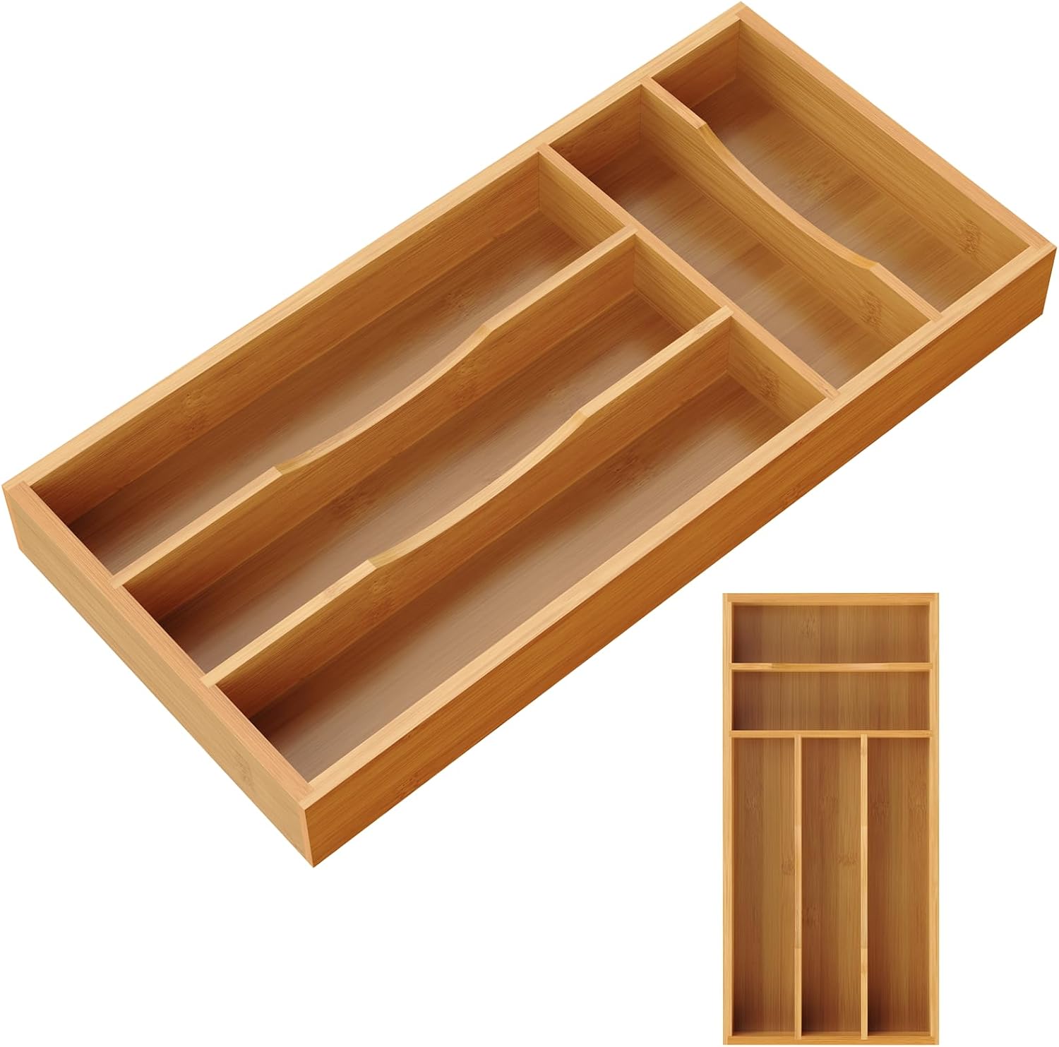 Small Silverware Organizer, Bamboo Kitchen Drawer Cutlery Organizer, Utensil Holder, Flatware Organizer Tray (6.7"x14.2"x1.6")