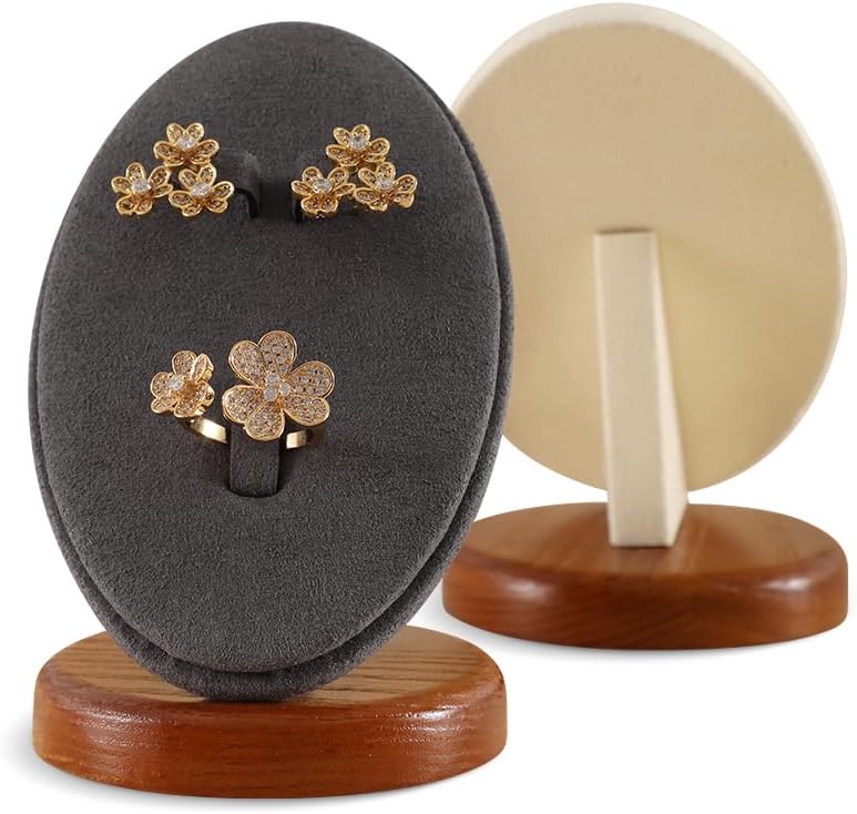 Ring Holder, Small Jewelry Stand,Wooden Earring Holder,Premium Ring Display,Luxury Earring Stand,Grey Jewelry Display for Vendor