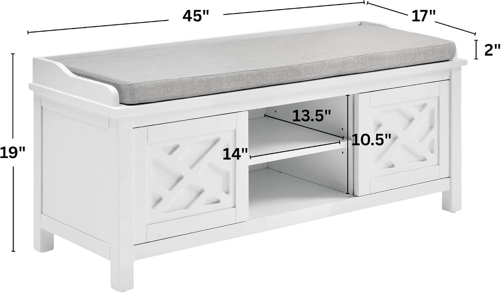 Coventry Modern Entryway Bench with Cushion – 45-Inch Storage Bench with 3 Cu...