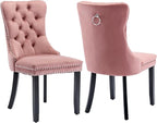 Pink Velvet Dining Chairs Set of 2, Upholstered Dining Room Chairs with Back Ring Pull Trim and Solid Wood Legs, Tufted Wingback Kitchen Chairs for Dining Room,Living Room,Kitchen(Pink)