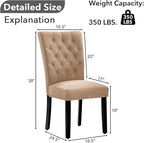 Velvet Dining Kitchen Chair Set of 4, Parsons Upholstered Dining Room Chair, Wood Accent Chair with Nailed Trim, Camel