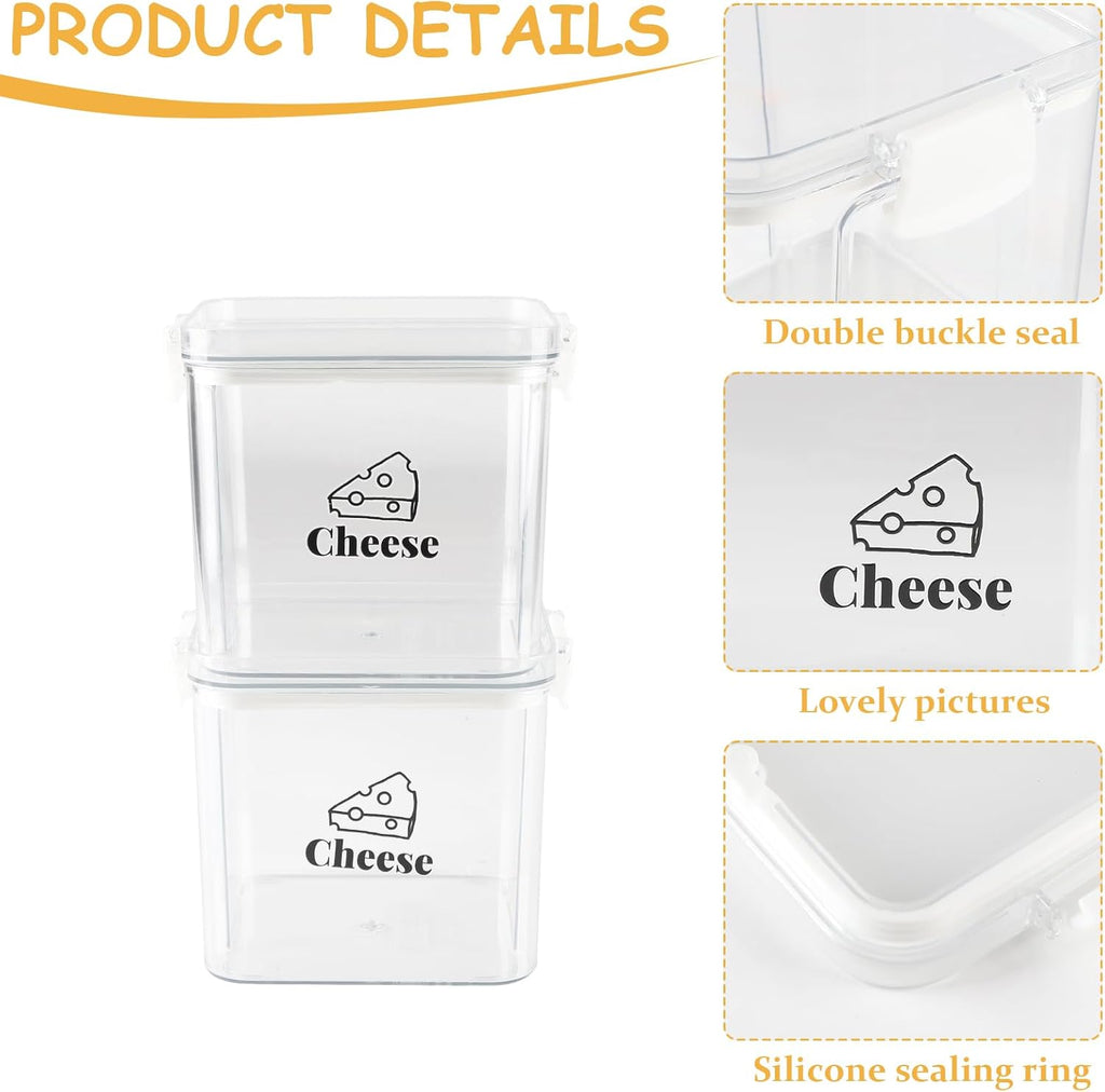 2 Pack Cheese Container for Refrigerator Airtight Creamer Container with and Lid Cream Cheese Sliced Cheese Box Cheese Saver for Fridge Keeper Cream Block Shredded Cheese Storage Box Clear