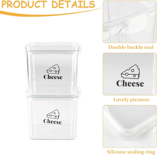 2 Pack Cheese Container for Refrigerator Airtight Creamer Container with and Lid Cream Cheese Sliced Cheese Box Cheese Saver for Fridge Keeper Cream Block Shredded Cheese Storage Box Clear