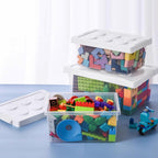 loobuu Plastic Storage Bins with Lids - Stackable Toy Storage Organizer Box Set of 2, Toy Chests with Compatible Building Baseplate and Lid, Storage Container for Building Bricks & Toys- White