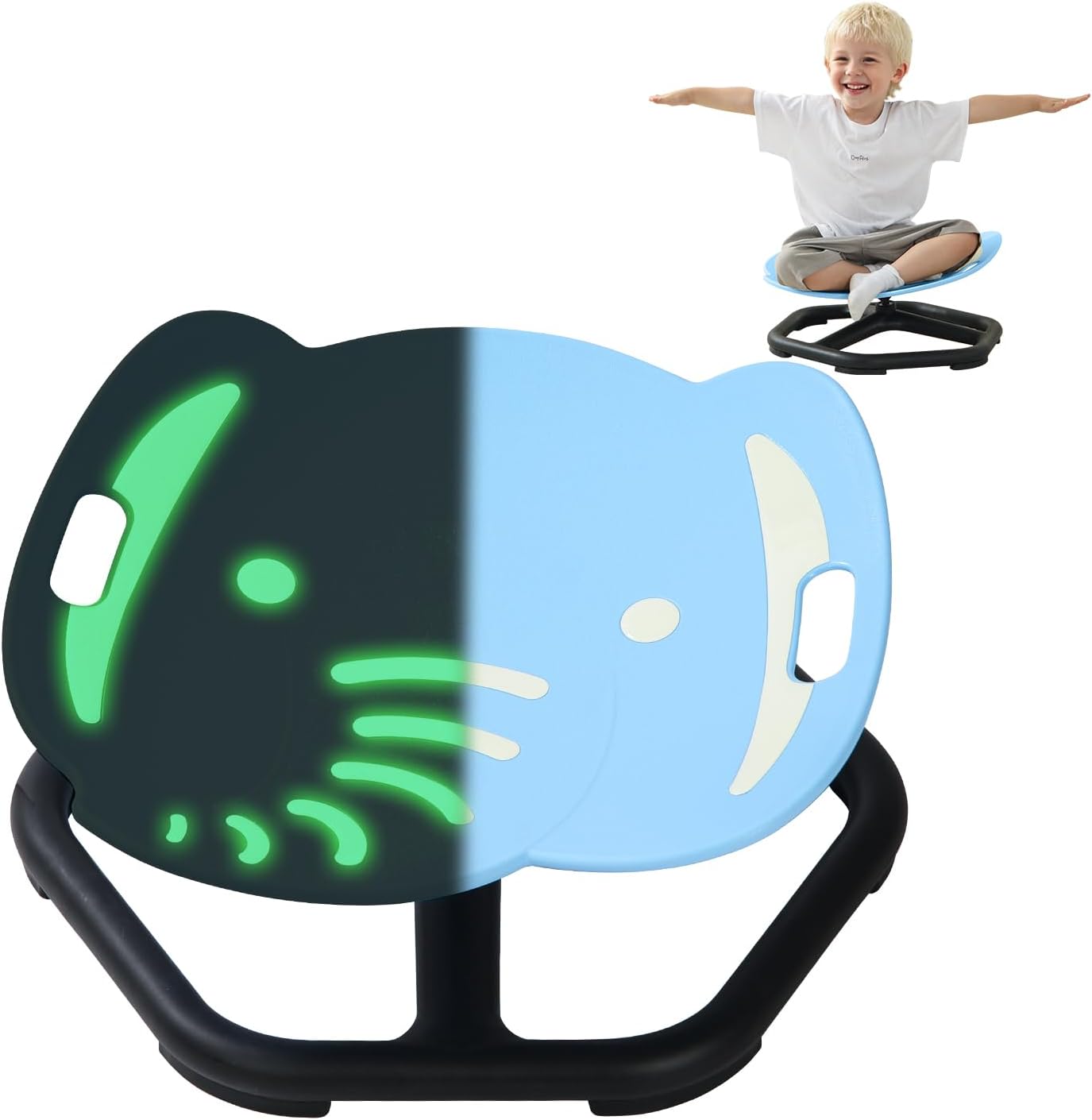 Spinning Chair for Autistic Kids, Glow-in-the-Dark Elephant Sensory Chair, Autism Sensory Toys, Sit and Spin Swivel Seat ADHD Must Haves, Supports Balance & Coordination, Ages 3+ (Blue)