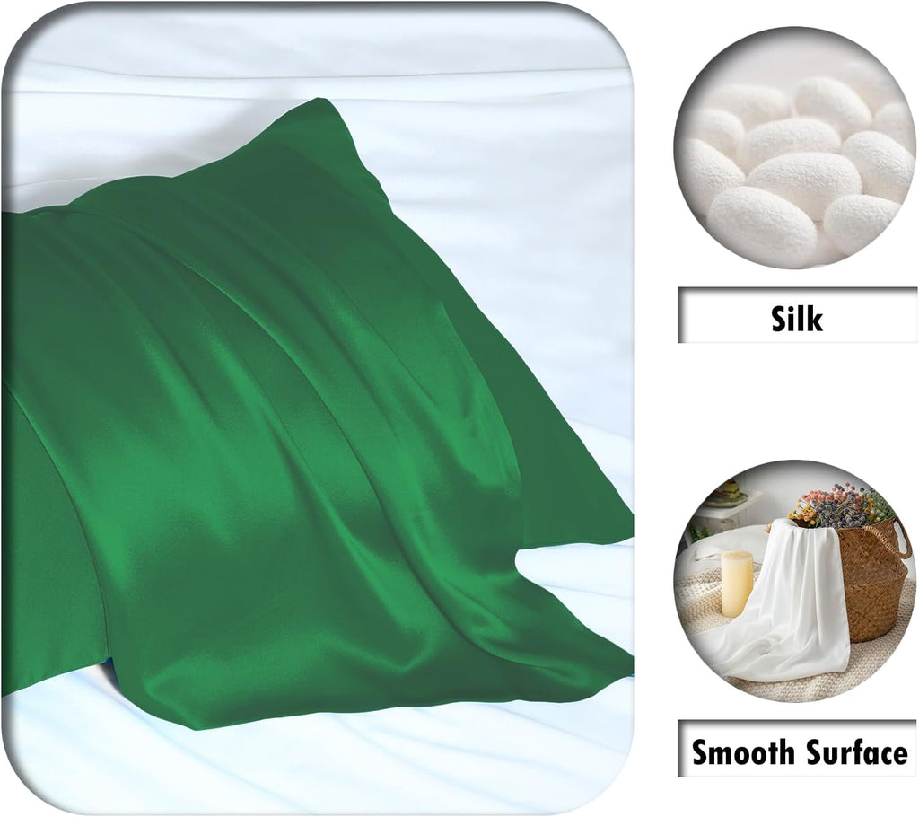 Mulberry Silk Pillow Cases for Hair and Skin Queen Size Silk Pillowcase with Zipper Soft Breathable Smooth Cooling Satin Silk Pillow Covers for Sleeping (Olive Green,20"X 30",1Pcs)