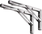 YUMORE Folding Shelf Brackets 10", Max Load: 330lb Heavy Duty Stainless Steel Collapsible Shelf Bracket for Table Work Bench, Space Saving DIY Bracket, Pack of 2