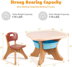 Costzon Kids Table and Chairs, 3 PCS Activity Desk Set w/ 4 Detachable Storage Bins for Indoor Outdoor Play Art Crafts Picnic Patio, Lightweight Toddler Table and Chair Set (Coffee & Blue)