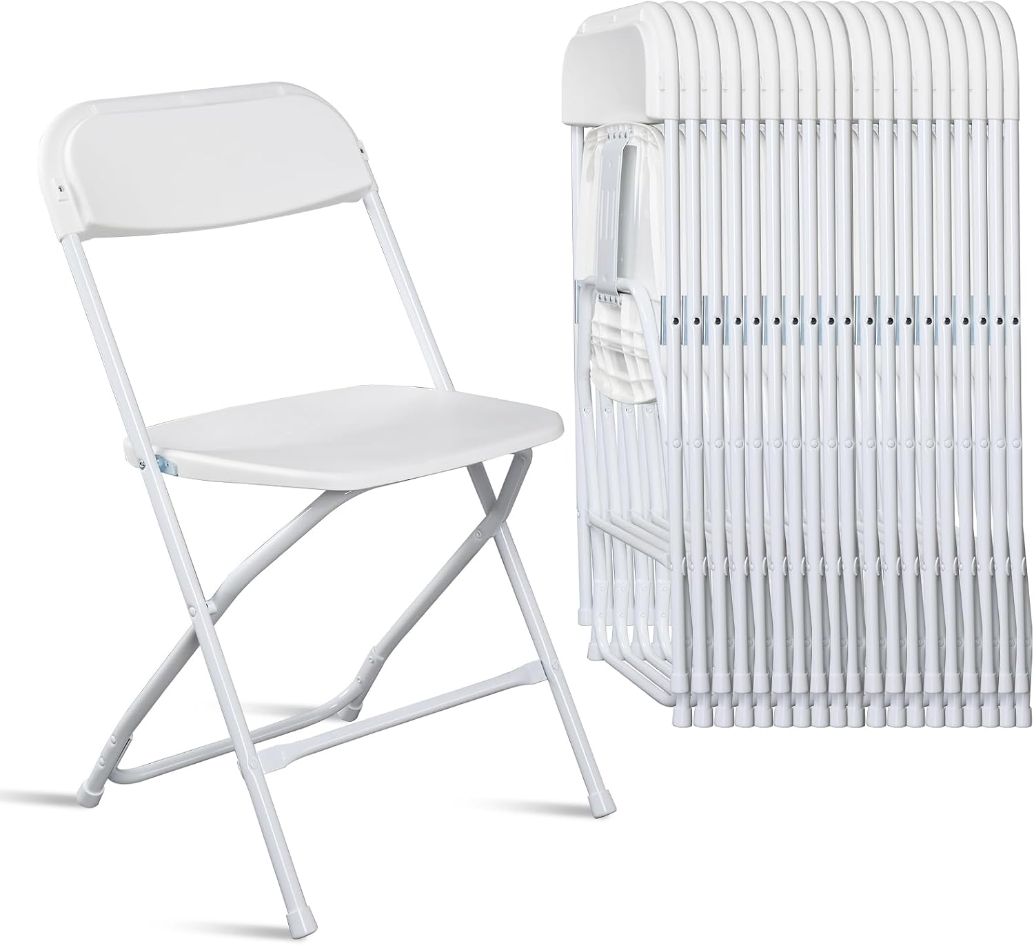 100pcs Folding Chair, Plastic Chairs with 330-Pound Capacity, Easy to Fold and Store Suitable for Indoor & Outdoor, Wedding, Party, Restaurant, Meeting Room, Patio and Garden, White