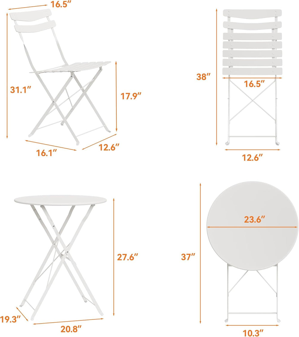 GarveeLife 3 Piece Patio Bistro Set, Patio Furniture Set, White