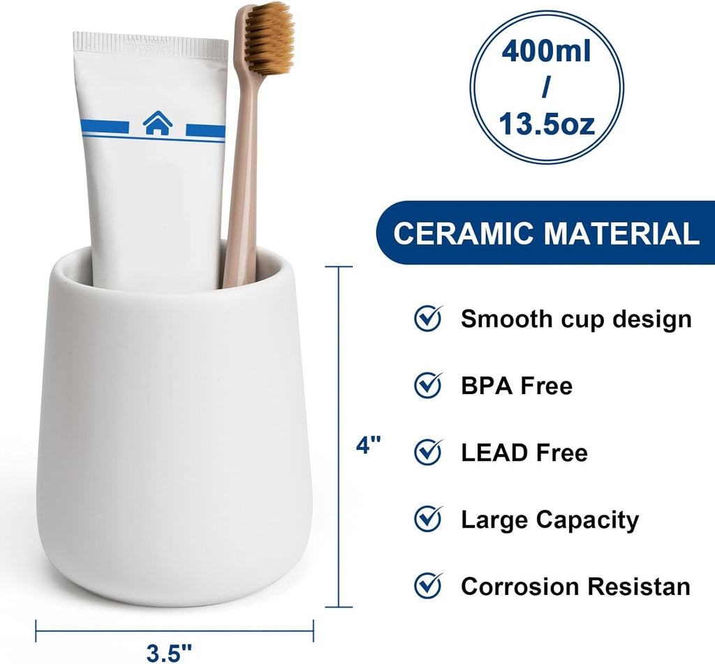 Bathroom Tumbler Cup Ceramic 13.5oz Reusable Toothbrush Cup 400ml, Toothbrush Holder Adequate for Your Bathroom (White)