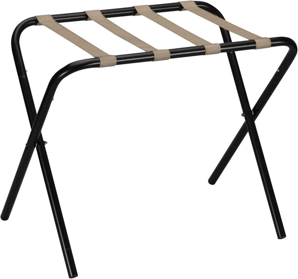 Household Essentials 2126-1 Folding Luggage Rack | Black Frame with Khaki Straps