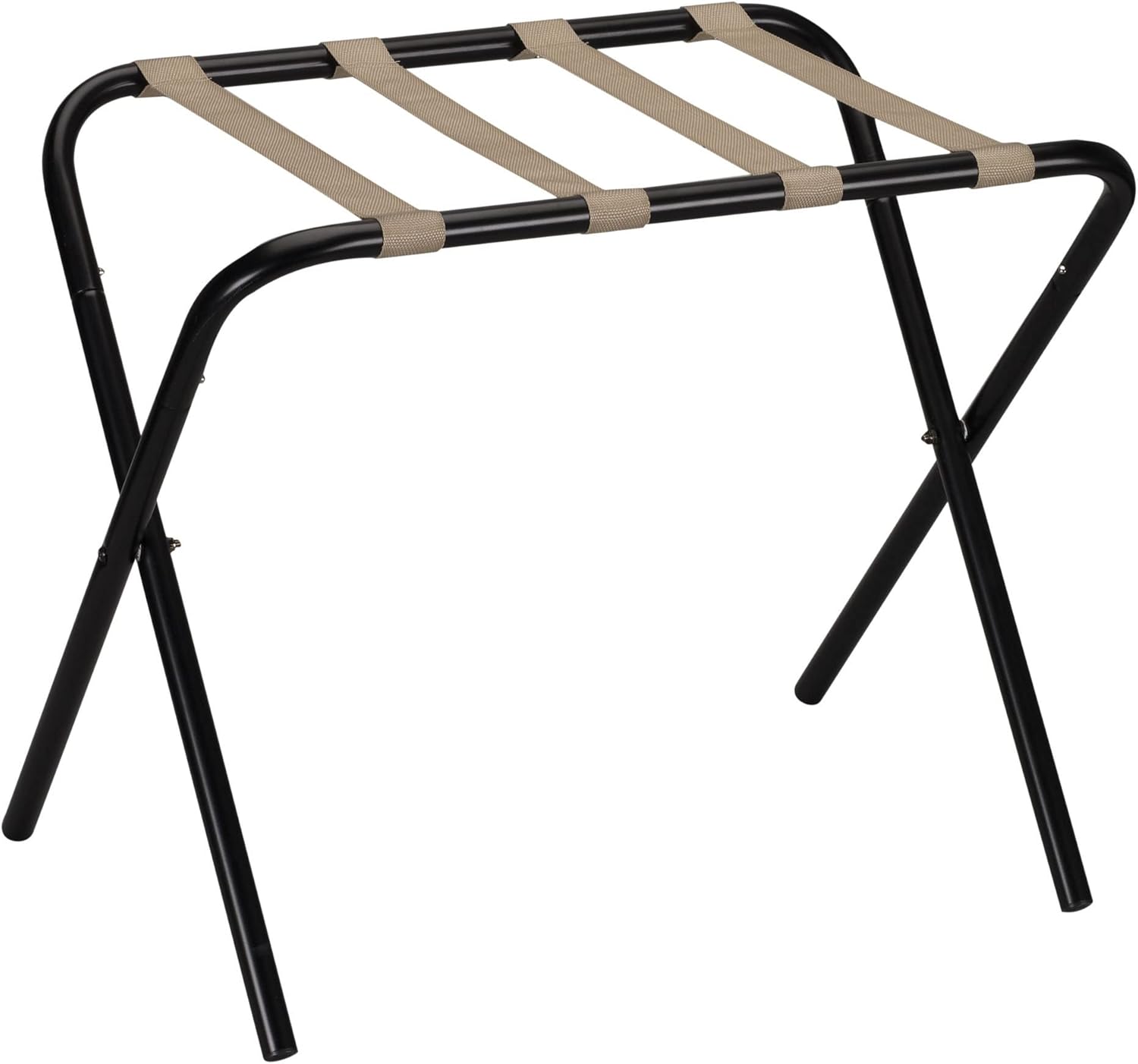 Household Essentials 2126-1 Folding Luggage Rack | Black Frame with Khaki Straps