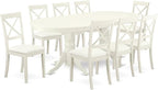 East West Furniture VABO9-LWH-LC 9 Piece Dining Set Includes an Oval Dining Room Table with Butterfly Leaf and 8 Faux Leather Upholstered Kitchen Chairs, 40x76 Inch, Linen White