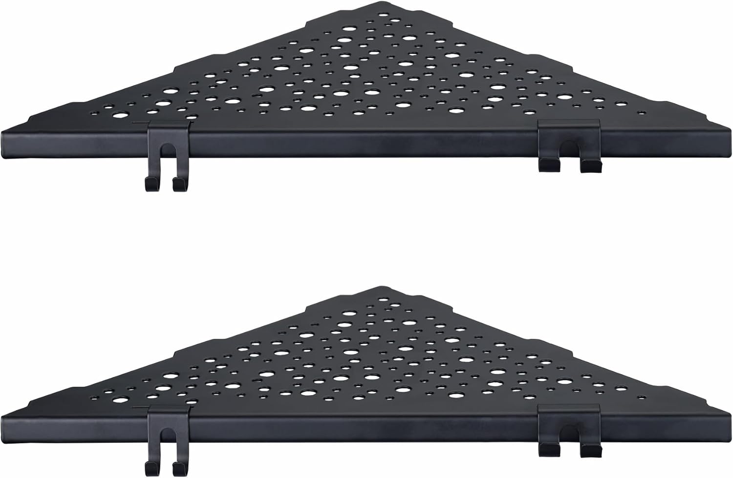 Corner Shower Shelf with 4 Hooks,10 Inch 304 Stainless Steel Recessed Bathroom Shelves,No-Drilling Installation for Tiled Wall,Matte Black, 2-Pack