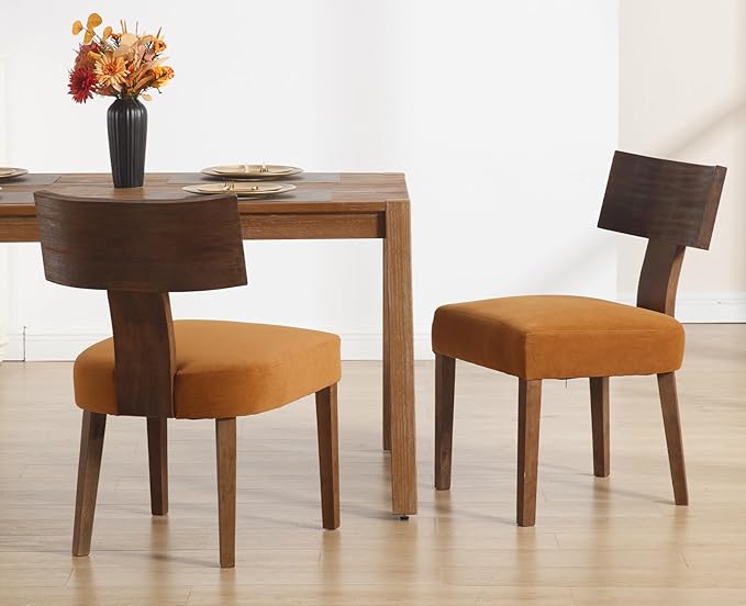 chairus Farmhouse Dining Chairs Set of 2, Upholstered Accent Chairs with Dark Brown T-Shape Wood Back Armless Kitchen Chairs with Soft Pad, Velvet Brown