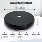 JAYEGT Motorized Rotating Display Stand with LED Light , 10 inch /55lbs Load, 360 Electronic Turntable for Photography Products Shows, Jewelry, Watch (Black / White LED Light / Rechargeable)