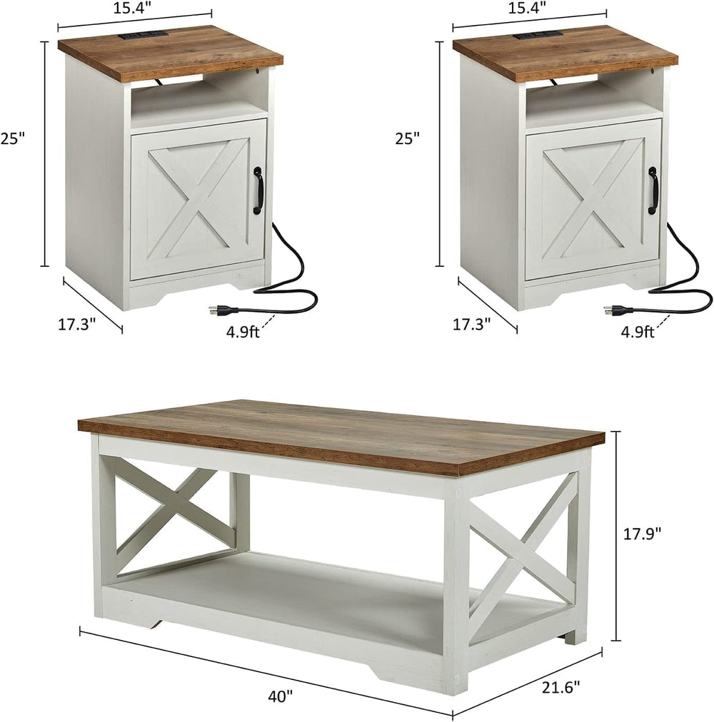 AMERLIFE Farmhouse Living Room Table Set of 4, Include 70" Fireplace TV ...