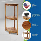 EcoDecors SnazzyCorner Natural Teak Corner Shower 3 Tier Shelf – Bathroom Organizer | Natural Wood Colors | Waterproof Teak Shower Caddy | Bathroom Storage & Organization | 33 Inches Tall