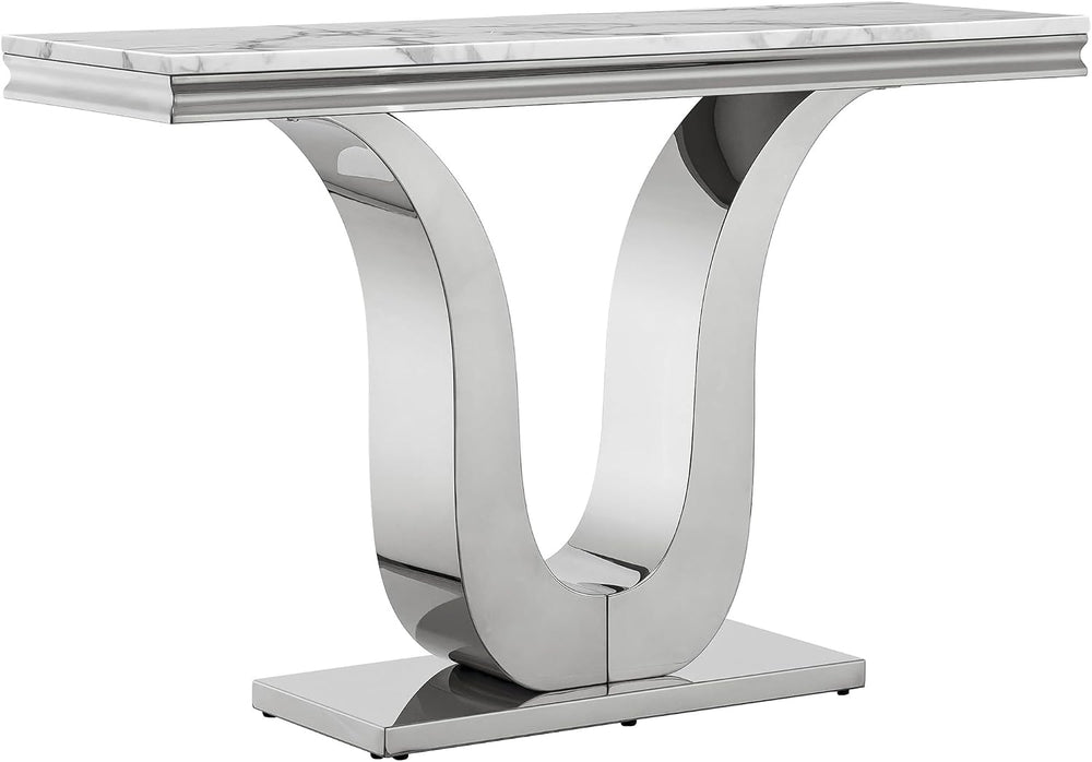 SSLine Modern White Faux Marble Console Table Luxury Entryway Table with Silv...