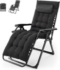 NEWBULIG Zero Gravity Chair, Folding Patio Recliner with Removable Cushion & Cup Holder Trays, Portable Lounge Chair for Beach & Camping, Classic Black