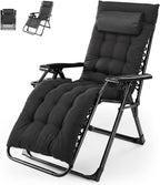 NEWBULIG Zero Gravity Chair, Folding Patio Recliner with Removable Cushion & Cup Holder Trays, Portable Lounge Chair for Beach & Camping, Classic Black