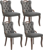 Grey Velvet Dining Chairs Set of 4，Modern Upholstered Dining Room Chairs with Tufted Back and Wood Accents, Curved Solid Wood Legs & Nailhead Trim, Sillas De Comedor Modernas 4