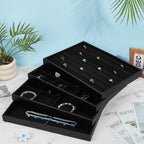 PH PandaHall Black Jewelry Tray 4 Pack Jewelry Organizer Tray Rectangle Display Trays Stackable Storage Case for Earrings Rings Necklaces Dresser Drawer Vendor Display Christmas Decor, 13.7x9.4inch