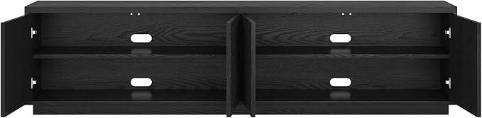 Henn&Hart Fluted TV Stand for TVs up to 85" with 2 Concealed Ribbed Storage Cabinets and Adjustable Shelves for Living Room, Family Room, or Office, Natural Black