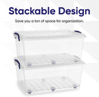 Superio Storage Bins with Lids- Clear Boxes for Organizing, Stackable Plastic Containers- BPA Free, Non-Toxic, Odor Free, Organizer for Home, Office, Dorm (8 Pack, 32 Qt (Wheeled))