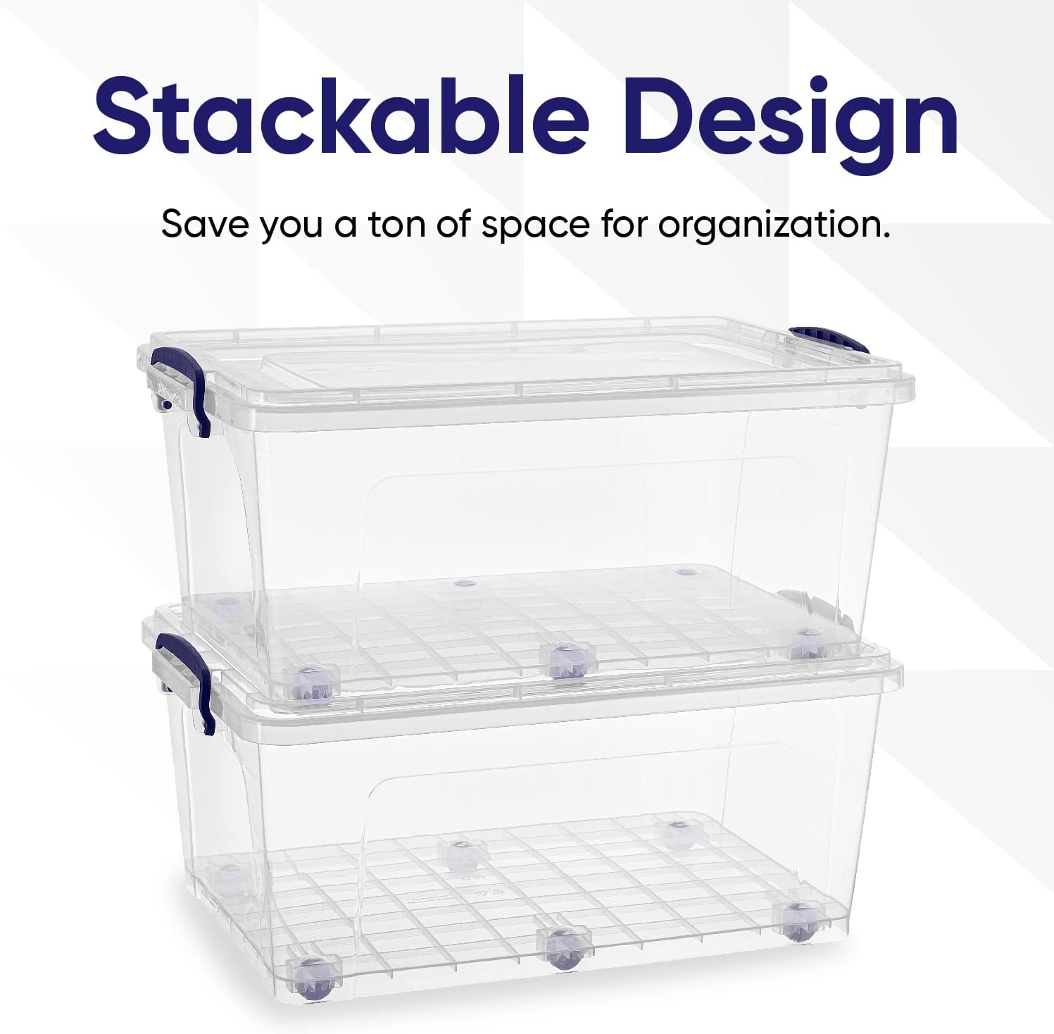 Superio Storage Bins with Lids- Clear Boxes for Organizing, Stackable Plastic Containers- BPA Free, Non-Toxic, Odor Free, Organizer for Home, Office, Dorm (8 Pack, 32 Qt (Wheeled))