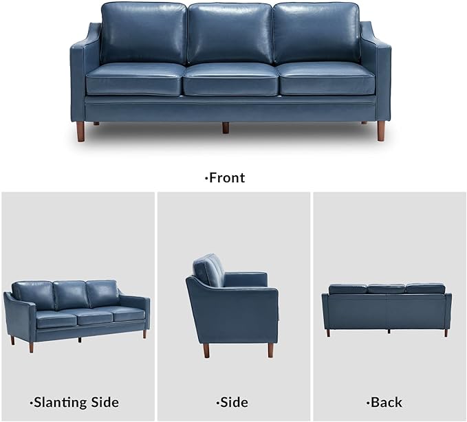 Kingfun Living Room Furniture Sets, 3 Seater Couch and Loveseat, Mid Century Modern Sofa Set, Faux Leather Couch with Solid Wood Frame for Living Room & Bedroom, Blue